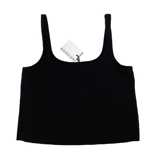 NWT Bandier WSLY Essex Ribbed Square Neck Tank Top - Black - XL - Picture 1 of 8